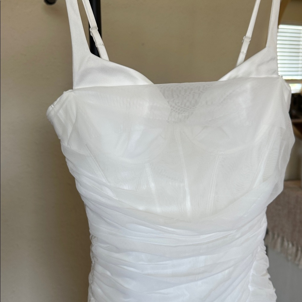 HOUSE OF CB Lini White Mesh Maxi Dress white ruched size L regular cup A-C NWOT - Picture 9 of 17